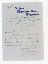 1913 Brentwood Essex Letter Athens Westbury Drive Sheriffs Office England Uk