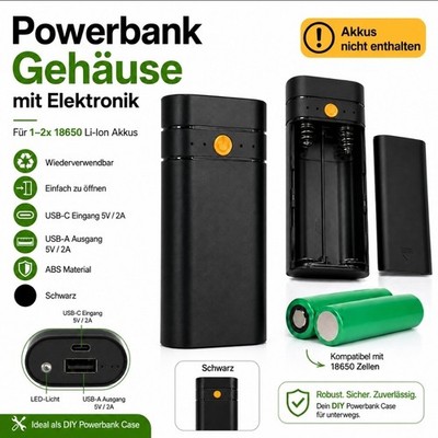 Power Bank für 18650 Akku Ladegerät USB-C 5V 2A Gehäuse ohne Akkus Lush Case