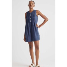 QUINCE Organic Cotton Indigo Blue Gray Baby Doll Lightweight Mini Dress sz S