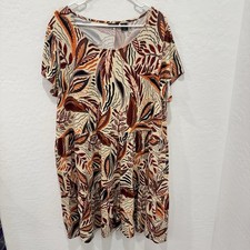 Tahari Leaf Print Mini Dress Womens 2X Earthy Ruffle Layering Autumn 