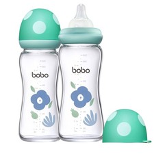 Natural Glass Baby Bottles with Anti-Colic Nipple - 8.8oz Pack of 2