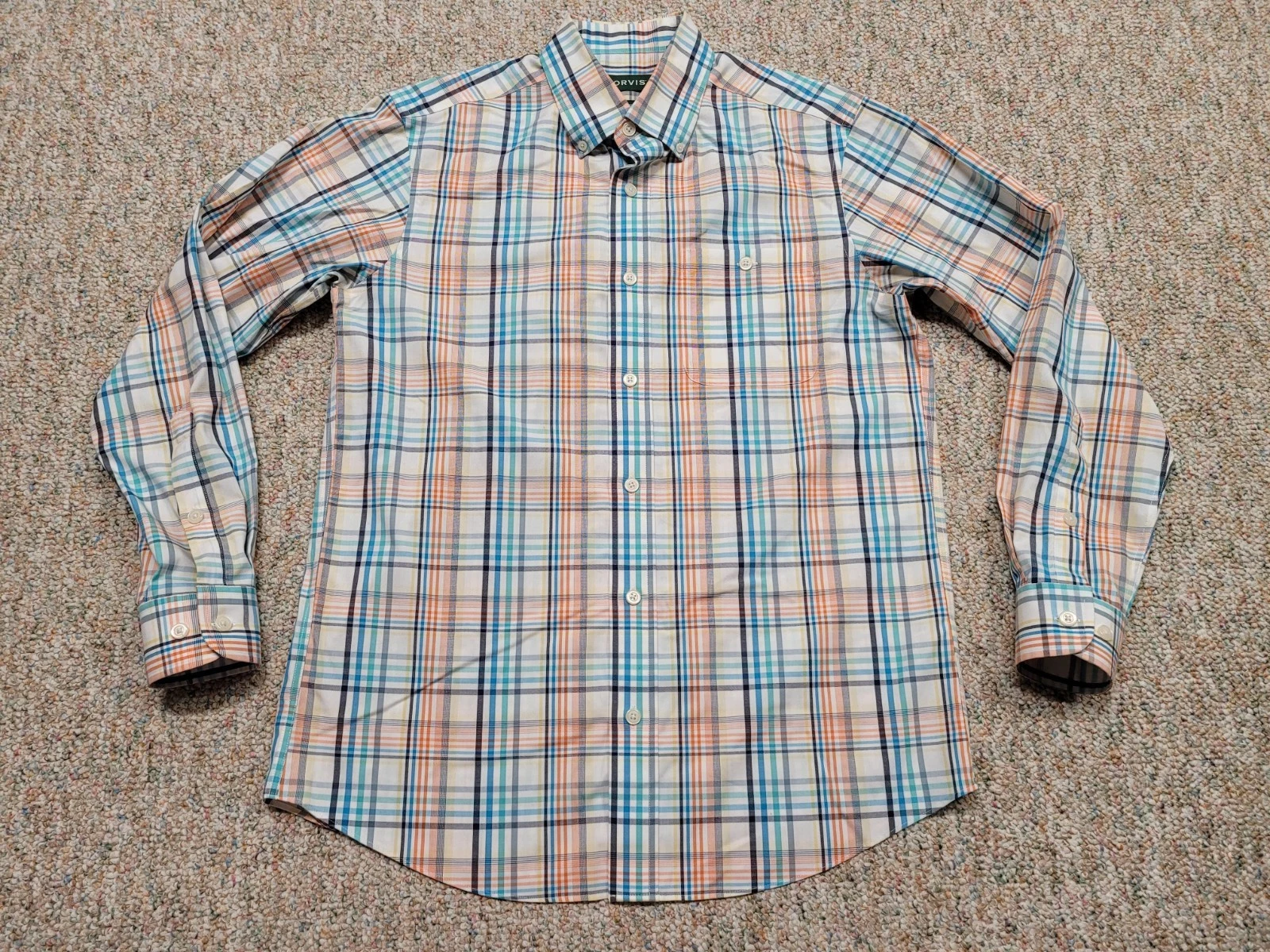 Orvis Shirt Men Medium Multi Plaid Long Sleeve Button Down Outdoors Fishing Camp