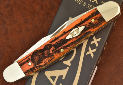 CASE XX USA SMOOTH ORANGE BONE PREMIUM MUSKRAT ETCH KNIFE 2025 SS NICE