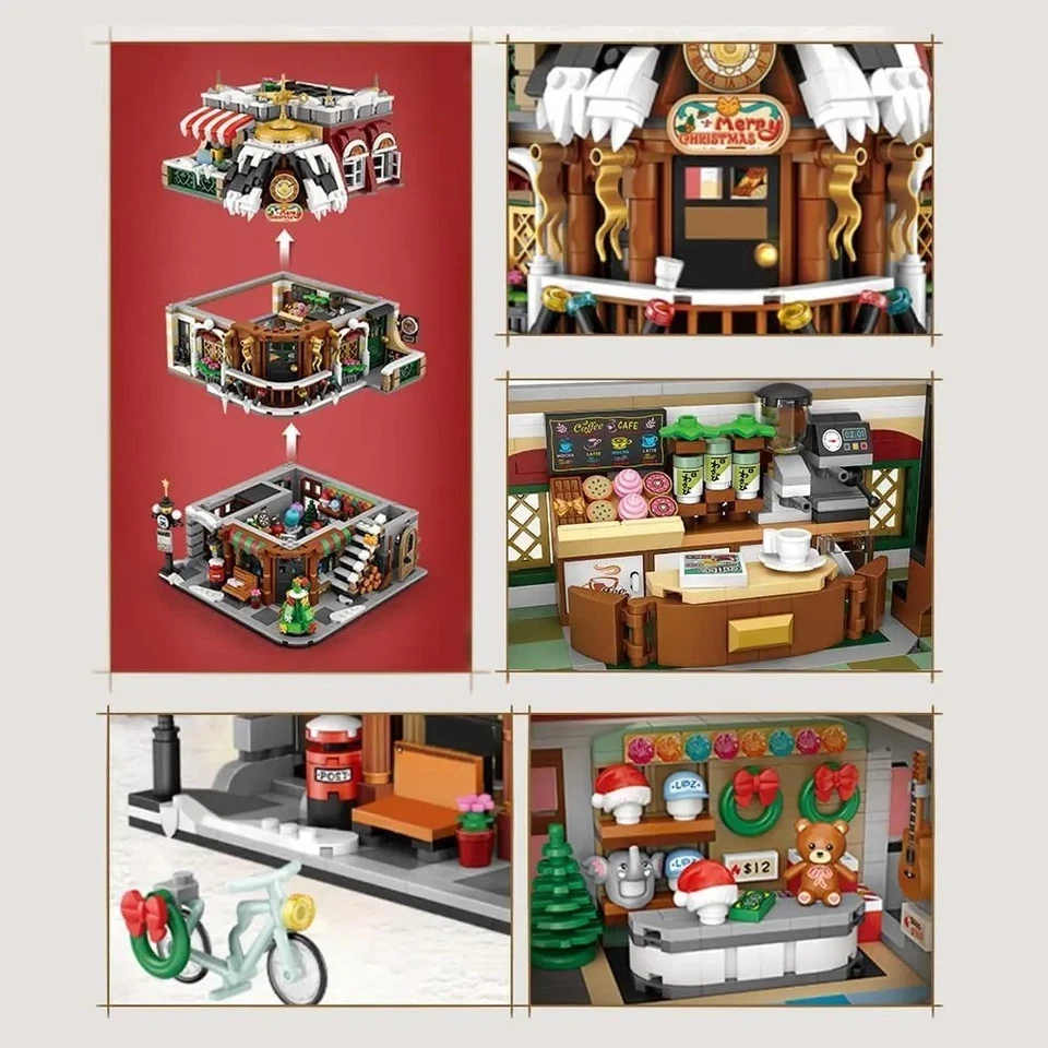 LOZ 1054 2506Pcs City Street View Mini Christmas Cafe House Building Blocks Set - Image 4 of 4