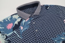 Puma Mens Large Mattr Terrance Golf Performance Polo Shirt Navy Floral Geometric