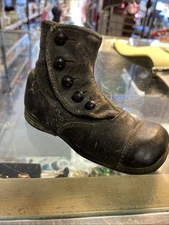 Antique Victorian Childs Shoe Button Up Leather High top Black