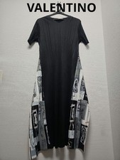 VALENTINO pleated short-sleeved Graphic patterns Dress Women black Genuine Used