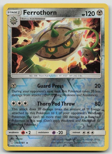 Pokemon Ferrothorn 103/181 Team Up Rare Reverse Holo NM
