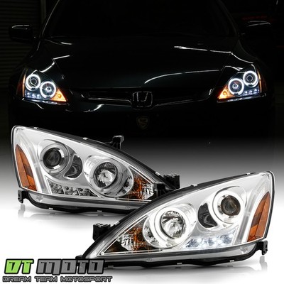 For 2003-2007 Honda Accord LED Halo Projector Headlights Headlamps Left+Right