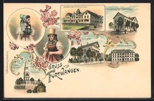 Lithographie Furtwangen, Grossherzogliche Uhrmacherschule, Städtische Volksschu 