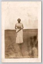 RPPC Young Edwardian Lady Pretty Dress On Farm North Dakota Postcard J43