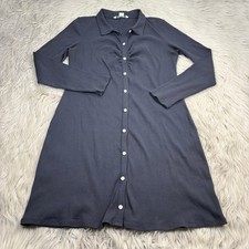 American Eagle Women's XL Gray Ribbed Button Front Collared Dress 90's Preppy