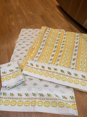 Sears 1970s Perma-Prest Full Sheet Flat And 2 Cases Floral Gingham Cottagecore