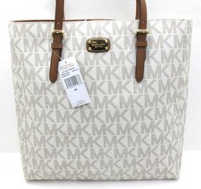 NEW Authentic MICHAEL KORS JET SET Travel LG Tote MK Logo Signature Vanilla/Gold
