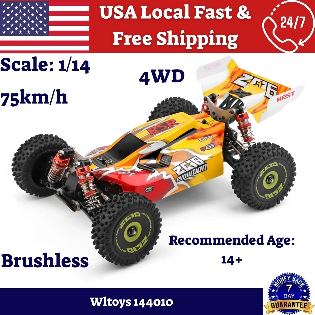 Wltoys 144010 1/14 Brushless RC Car 75KM/H 4WD High-Speed
