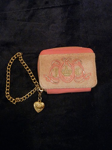 Juicy Couture Pink Terrycloth Mini Wallet W/ Embroidered Logo Chain Heart Charm