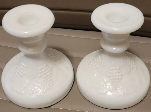 Vintage Milk Glass Grapevine Candle Holders Set of 2