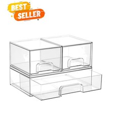Stackable Storage Drawers Set of 3,Clear Plastic Organizer Bins for Makeup, C...