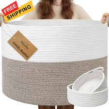 XXXXL 125L Extra Large Blanket Basket, 24.8" x 16" Jumbo Large, White Brown