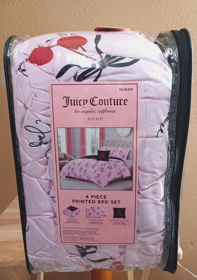 Juicy Couture Pink with Red Cherries &Polka Dot &Logos 4 pc QUEEN Comforter Set - Image 4 of 4