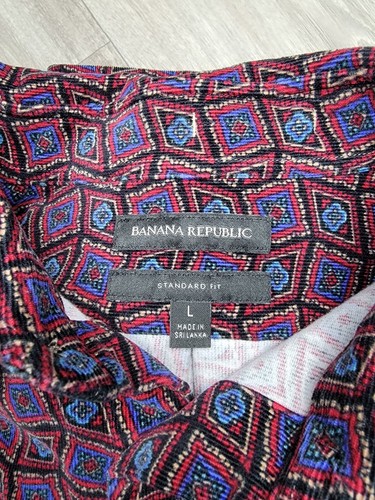 Retro Banana Republic camicia uomo velluto a coste L con bottoni manica lunga rosso blu - Foto 6 di 6
