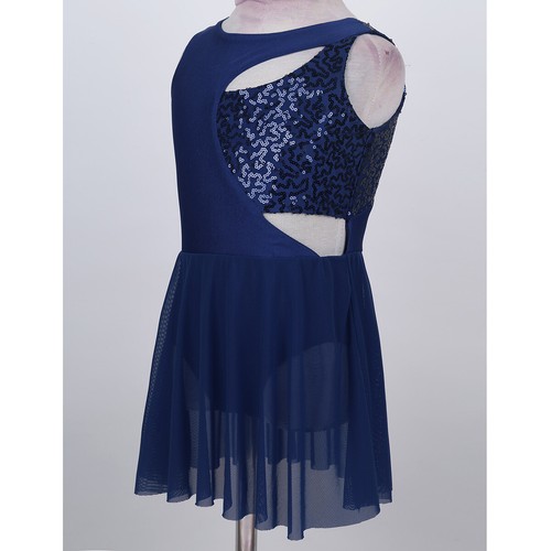 Girl Sequins Ballet Tutus Lyrical Dance Dress Asymmetrical Figure Skating Dress - Picture 11 of 56