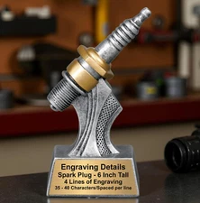 Custom Engraved Spark Plug Trophy - Mechanic Award - 6 Inch