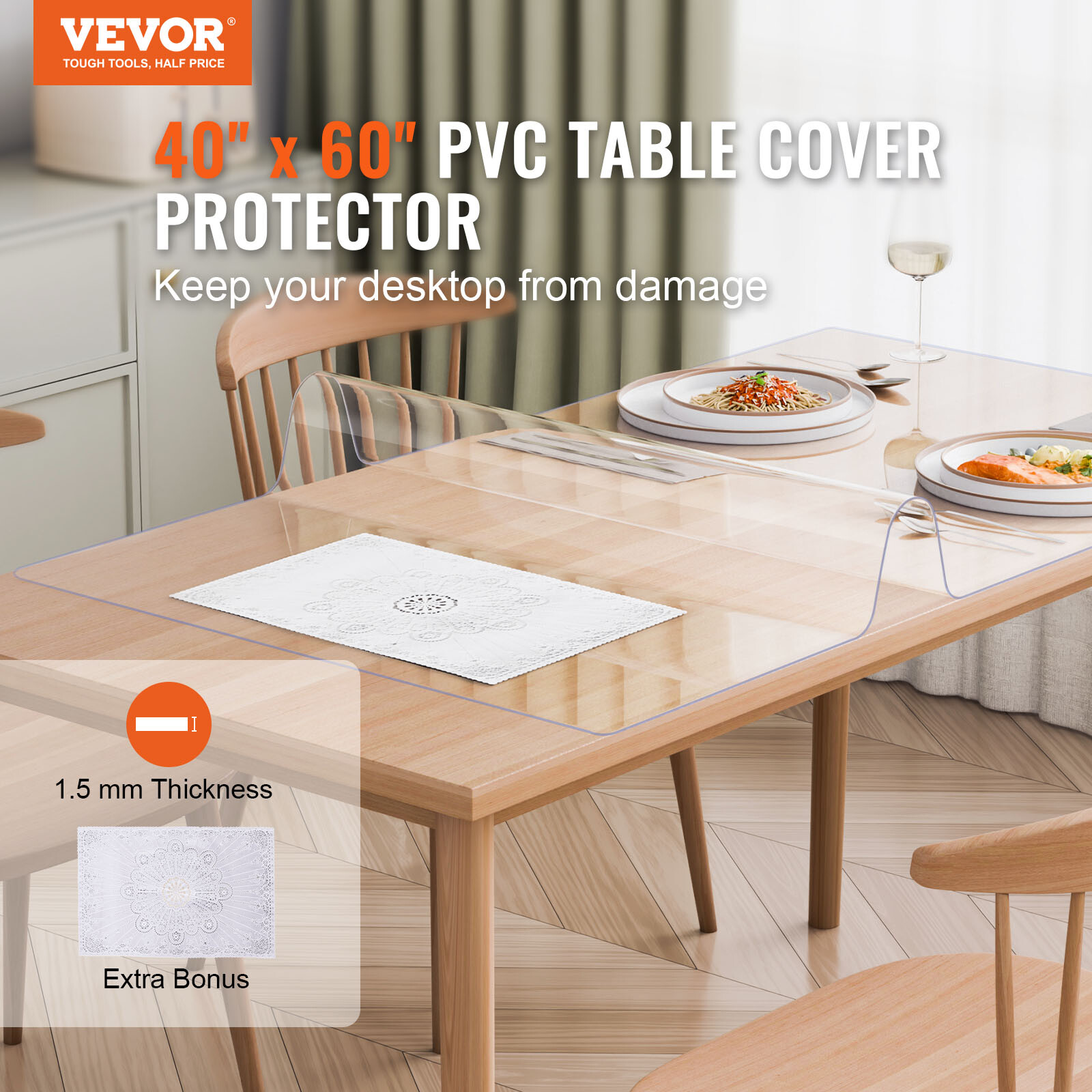 Nappe rectangle transparente idéale pour les repas en famille et protéger votre table basse - 2