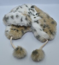 PB TEEN POTTERY BARN TEEN FAUX FUR HAT WITH POMPOMS SNOW LEOPARD EUC WINTER 2014