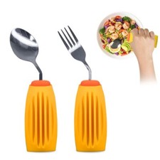 Thick Solid Weighted Adaptive Utensils Set Non-slip Handle Eating Spoon and F...
