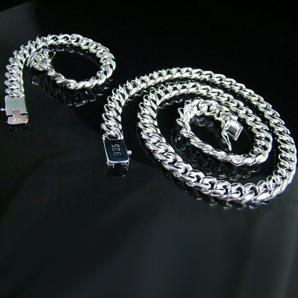 beautiful Fashion 925 silver 10MM chain Men Bracelet Necklace
