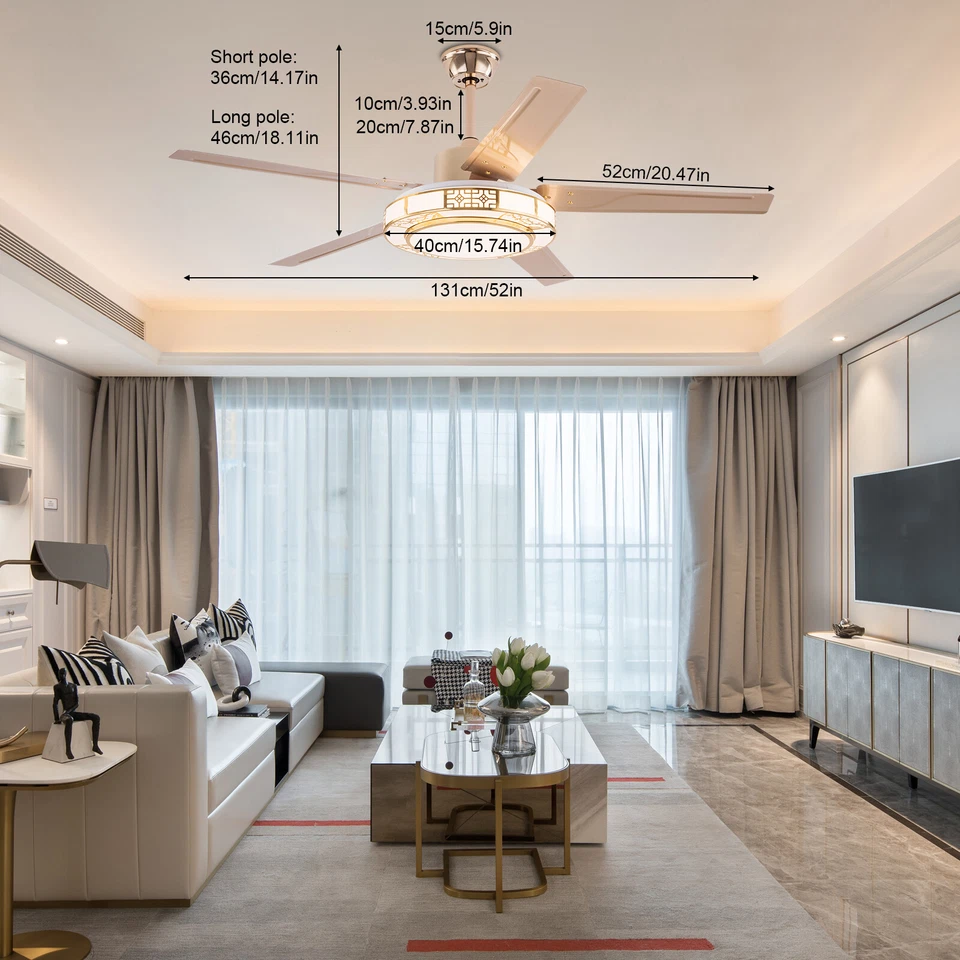 52in Ceiling Fan w/ Light and Remote Modern LED Smart Ceiling Lamp Adjustable - Image 2 of 4