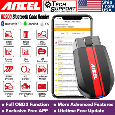 ANCEL BD200 OBD2 Scanner Bluetooth Car Battery Test Check Engine Diagnostic Tool