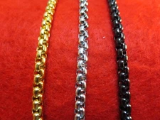 16"-60" 4MM GOLD-SILVER-BLACK PLATED STAINLESS STEEL  SMOOTH BOX ROPE CHAIN