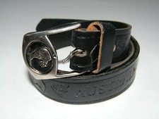 VINTAGE AUSTRALIA TOOLED BLACK LEATHER BELT WITH BUCKLE