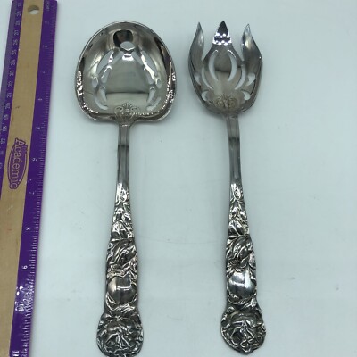 Towle William Adams Bridal Rose 2 Pierced Spoon Serving Set Made in Italy