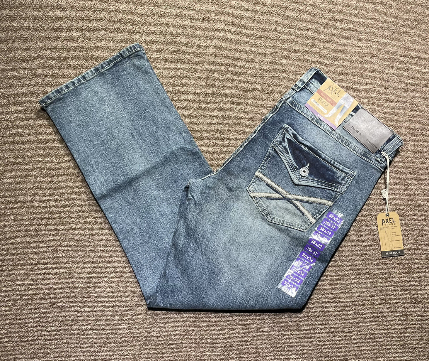 New AXEL Mens Slim Boot Cut Jeans Light 