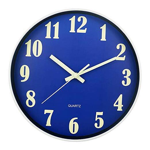  Modern Night Light Wall Clock, 12" Silent Non-Ticking Quartz Wall 12 Inch Blue