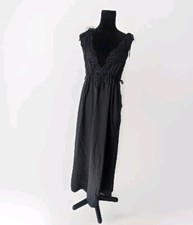 Vintage Eve Stillman For Saks Black Lace Maxi Nightgown With Open Sides M EUC