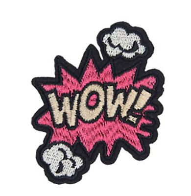 WOW Aqua Speech Text (Iron On) Embroidery Applique Patch Sew Iron 3486