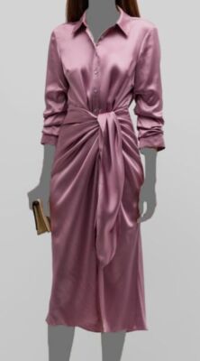 Cinq A Sept Women's Pink Jacey Silk Charmeuse MIDI Wrap Shirt Dress Size 6