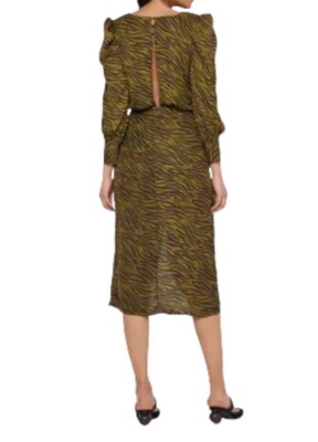 Moon River Anthropologie NWT Tiger Animal Stripe Ruched Green Midi Size  Xsmall | eBay