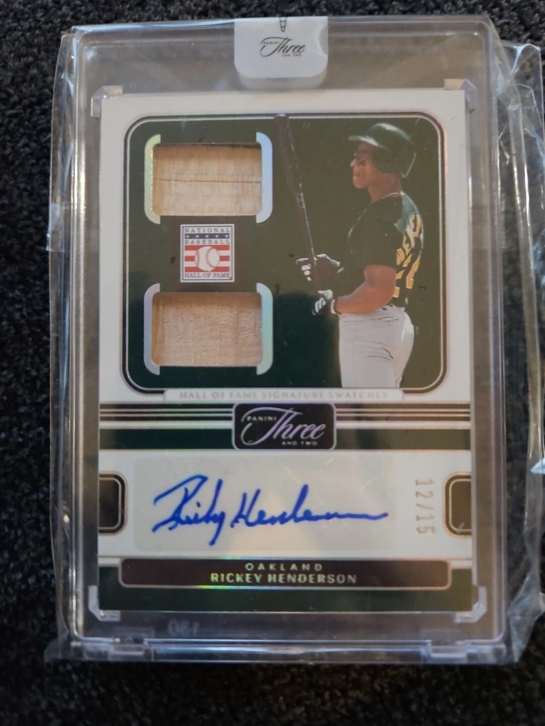 2023 Panini Three And Two Rickey Henderson Dual Game Used Bat Auto SP #12/15 HOF