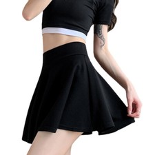 Lady Stretch Flared Pleated Mini Skater Skirt with Shorts High Waist A-Line Red