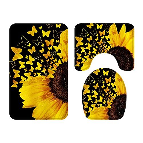 3 Piece Bathroom Rug Set Toilet Seat Cover AntiSlip Bathroom Floor Mat