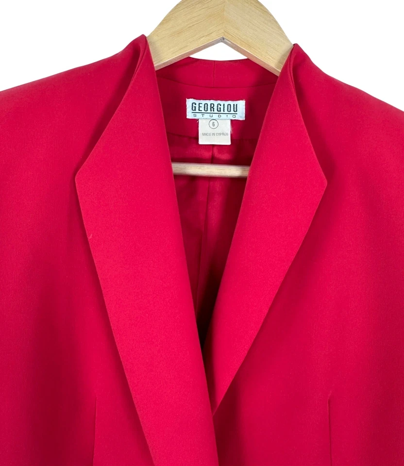 VTG Georgiou classic tailored red blazer preppy cocktail 90s chic sz 6 - Image 3 of 4