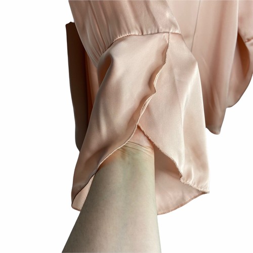 NWOT Ellos Peach Satin Notched Keyhole Neckline Bell Tulip Sleeve Blouse Size 14 - Picture 6 of 11