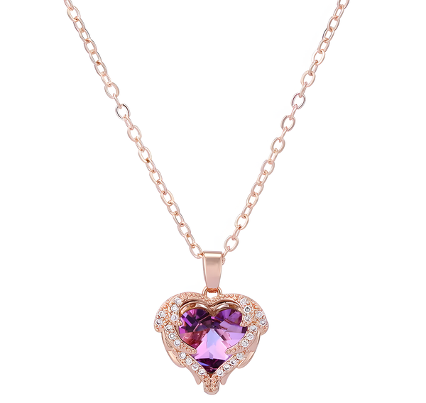 Halskette Damen Herz Zirkonia Bunt Kette AnhäNger Rosegold Plattiert (Vergoldet)-image