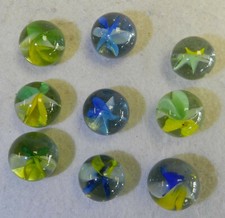 13102m Vintage Group of 9 Single Line Corss Through Cat's Eye Marbles