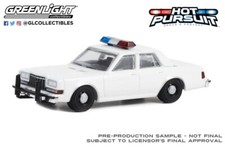 Greenlight 1/64th scale blank white 1980s Dodge Diplomat w/lightbar and pushbar
